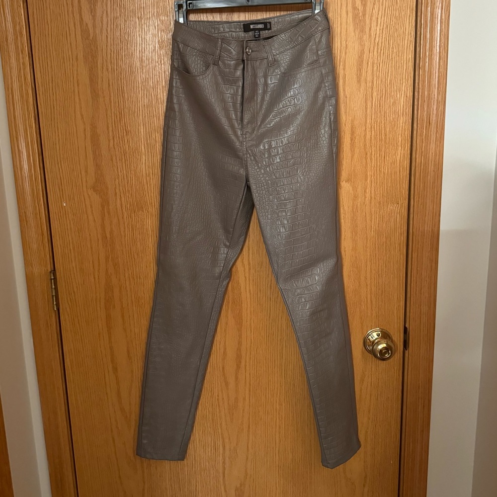 Missguided Gray Grey Leather Croc Pants